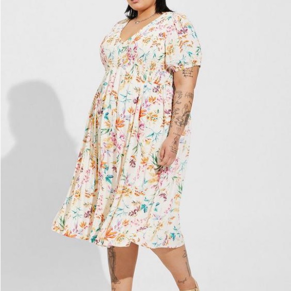 Torrid Midi Swiss Dot Shirred Dress Size 6 6x 30 Easter Floral Spring New Nwt